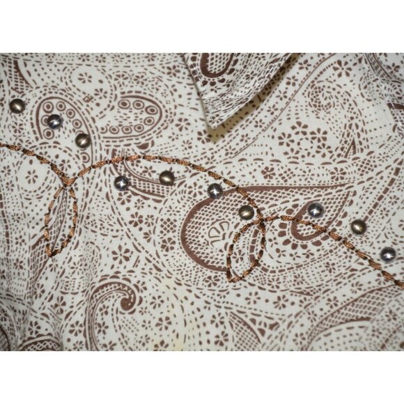 Wrangler Brown Paisley Print Concho Snap Front Embroidered Western Shirt Size XL - Picture 4 of 11